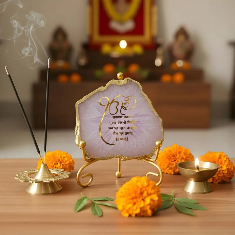 Krishna Blessing Aura Agate Showpiece With Stand - Purple media 1