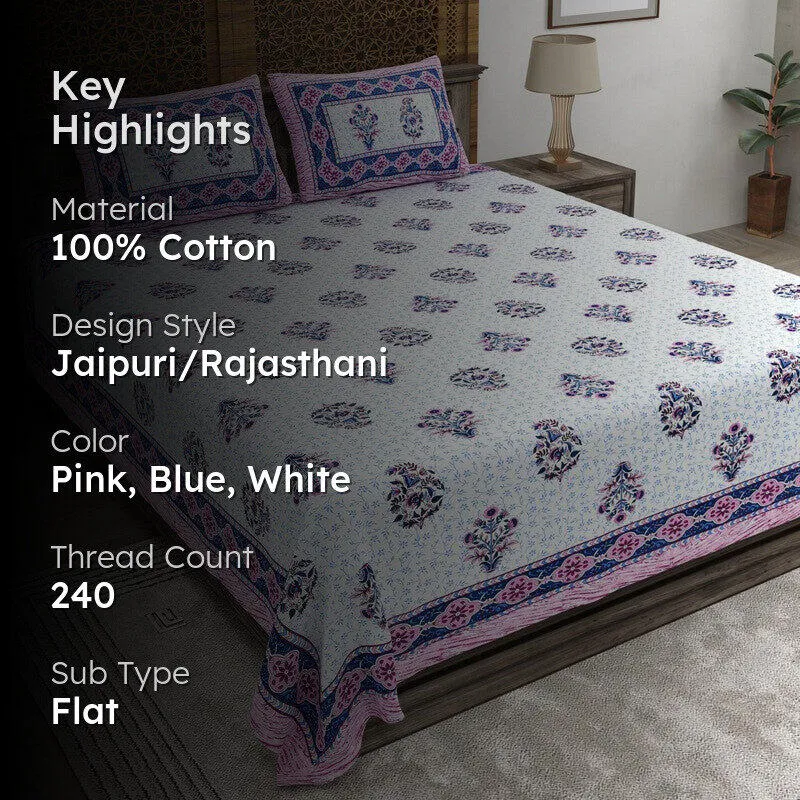 Royally Cotton Bedsheet (Pink,Blue,White) - 240 TC media 2