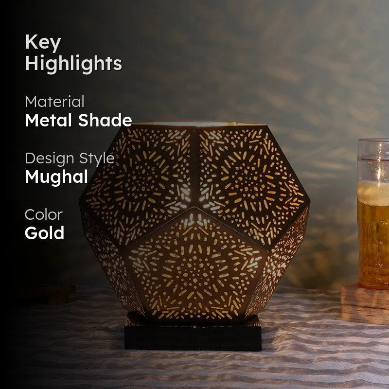 Hexagon Etched Regal Metal Table Lamp - Gold media 2