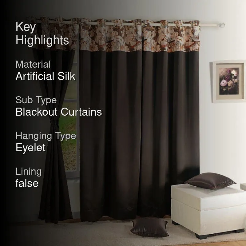 Brown floral blackout curtains displayed in a room setting