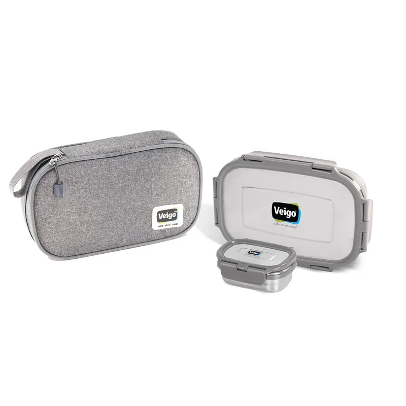 Delico Pack Grey Lunch Box With Insulated Pouch (775/150 mL) - Three Piece Set media 3