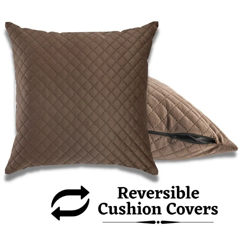 Orson Quilted Velvet Cushion Cover (Brown) - Set Of Five media 5