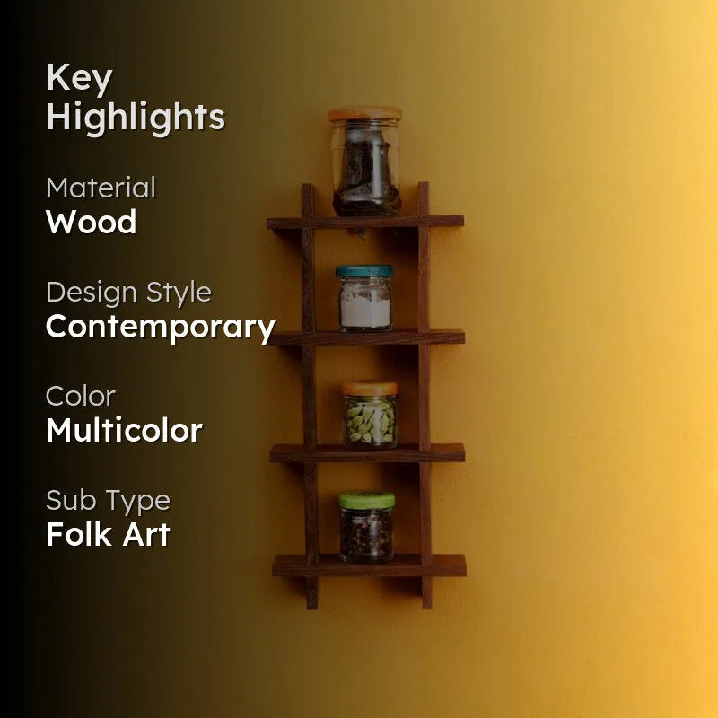 Samparathi Wooden Wall Shelf With Pots - Five Piece Set media 2
