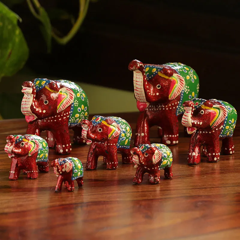 Saptamriga Tusk Handpainted Showpiece (Green) - Set Of Seven media 1