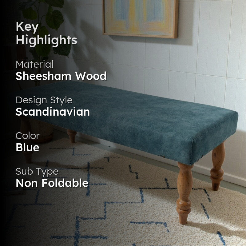 Axiro Sheesham Wooden Bench - Blue media 2