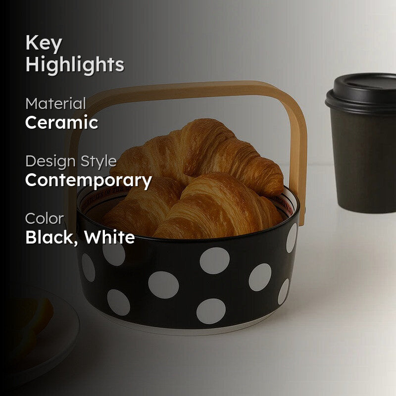 DotCraft Ceramic Serving Bowl - Black & White media 2