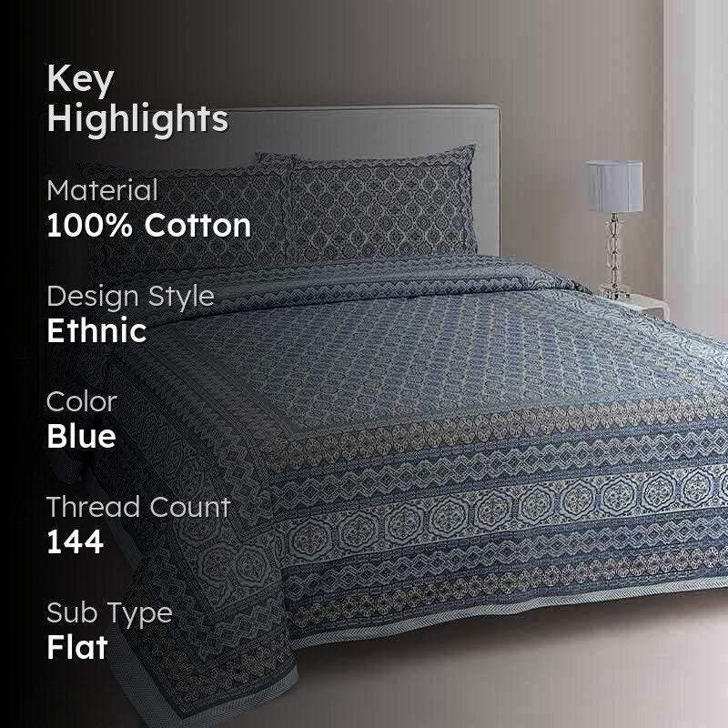 Neelambari Jaipuri Cotton Bedsheet (Blue) - 144 TC image 2