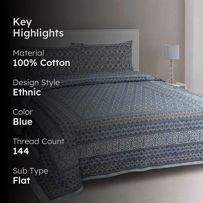 Neelambari Jaipuri Cotton Bedsheet (Blue) - 144 TC media 2