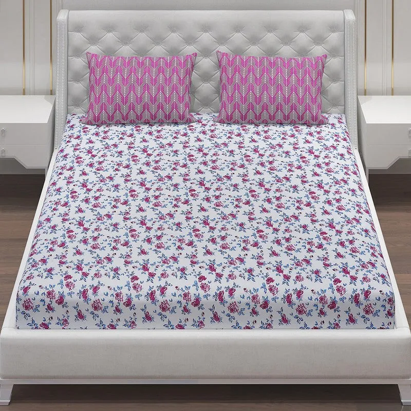 Monte Carlo Fleurish Cotton Bedsheet (White,Pink) - 104 TC media 4