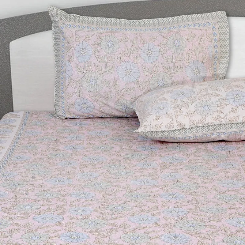 Niagra Floral Cotton Bedsheet (Peach,Blue) - 144 TC media 4