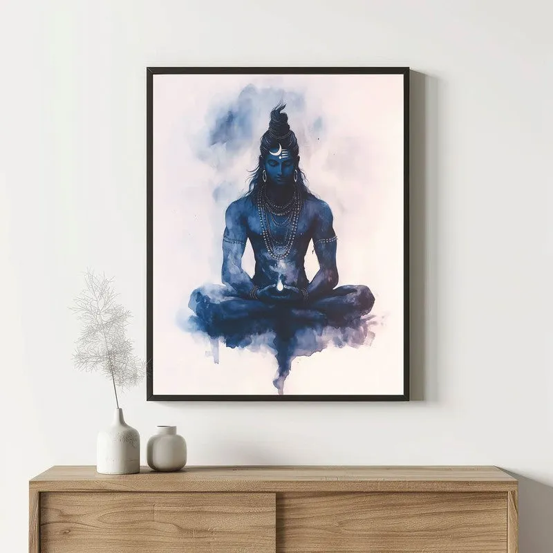 Divine Lord Shiva Archival Paper Wall Painting With Frame - Black media 1