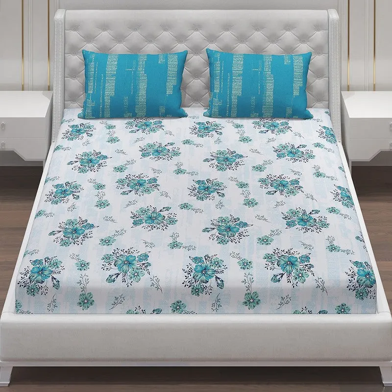 Monte Carlo Petal Story Cotton Bedsheet (White,Blue) - 104 TC media 4