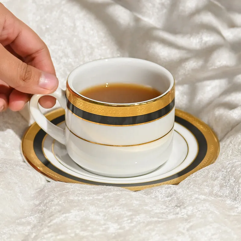 Vienna 24k Gold Brushed Porcelain Tea Cup & Saucer (Blue/280 mL Each) - Set of Six media 3