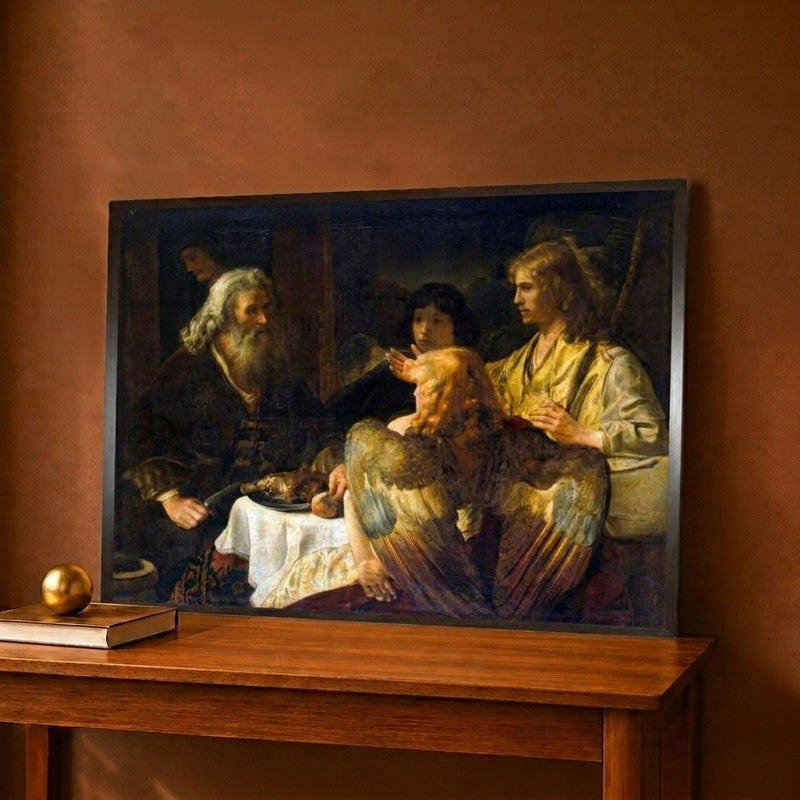 Abraham and the Three Angels 1630S Canvas Wall Painting - 12 x 9 Inches