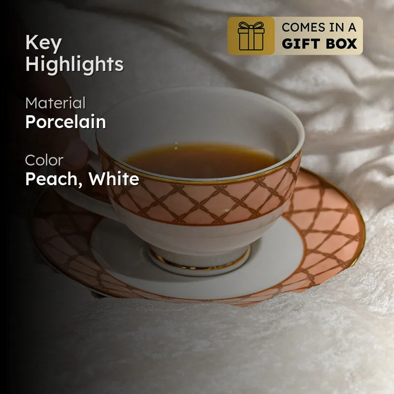 Angel Rope 24k Gold Brushed Porcelain Tea Cup & Saucer (280 mL) - Set of Six media 2