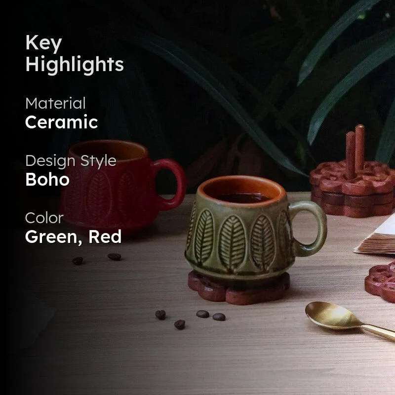 Bergo Ceramic Tea Cup (200 mL Each)/Green,Red)- Set of Two media 2