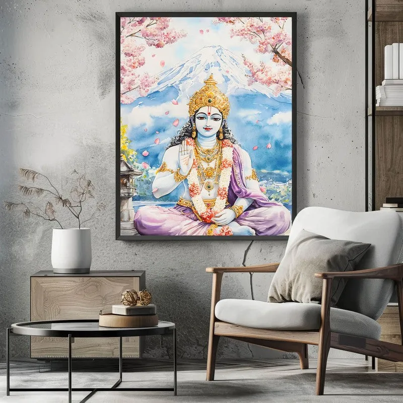 Vaikunthanatha Spiritual Archival Paper Wall Painting With Frame - Black media 3
