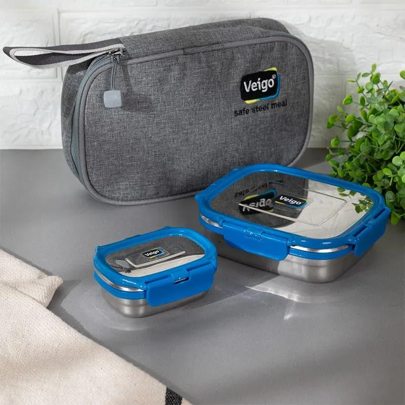 Delica Dark Blue Lunch Box With Pouch (550/150 ML) - Two Piece Set media 6