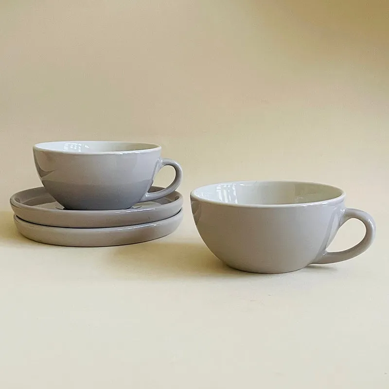 Blush & Brew Ceramic Cup & Saucer (Grey/320 mL) - Four Piece Set media 3