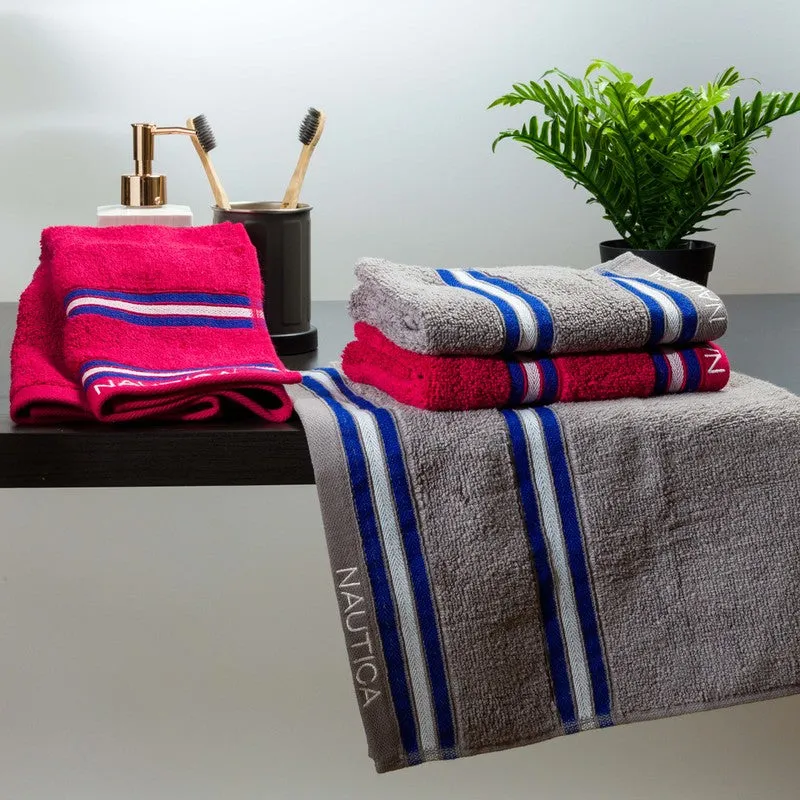 Nautica Dove Dual Down Cotton Hand Towel (Dark Grey & Red) - Set Of Four media 3