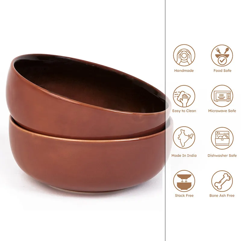 Caspian Porcelain Snack Bowl (Brown/850 mL) - Set Of Two media 4