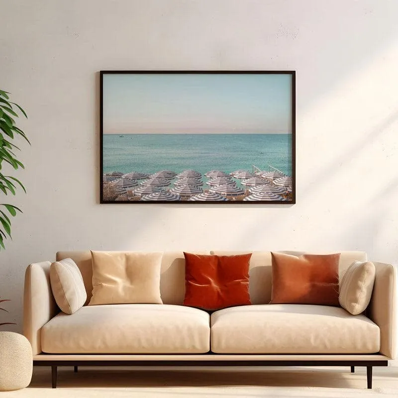 Riviera Beach Umbrellas Canvas Wall Painting - Black Frame media 4