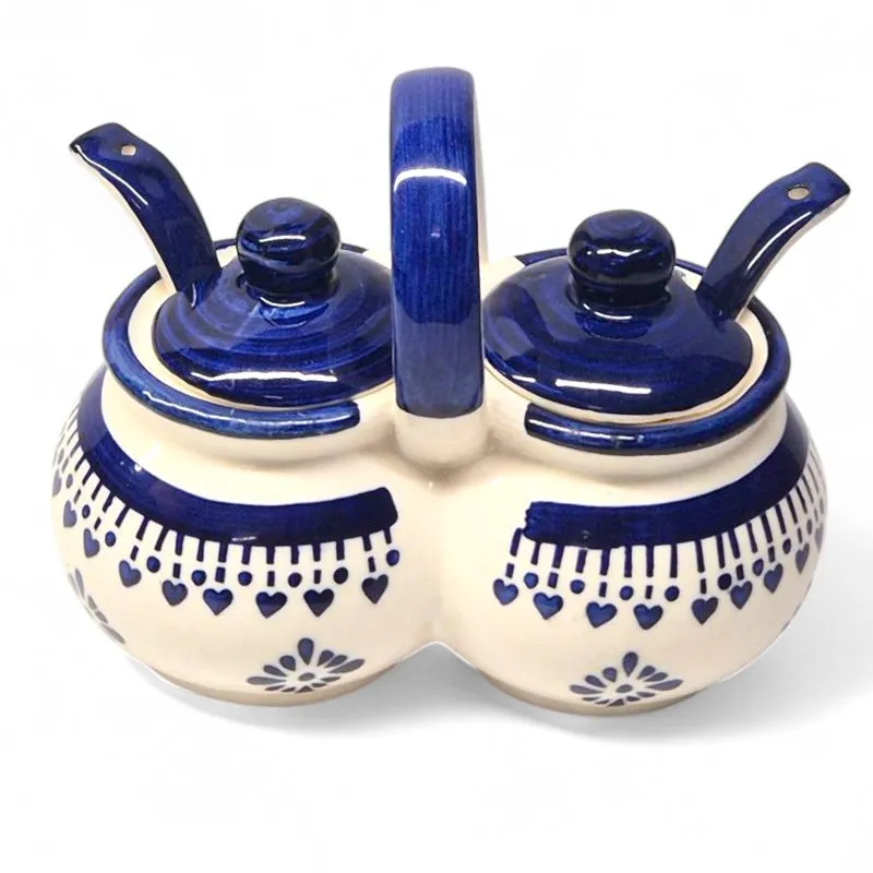 Ambar Ceramic Condiment Jar With Spoon (Blue) - 200 mL media 6