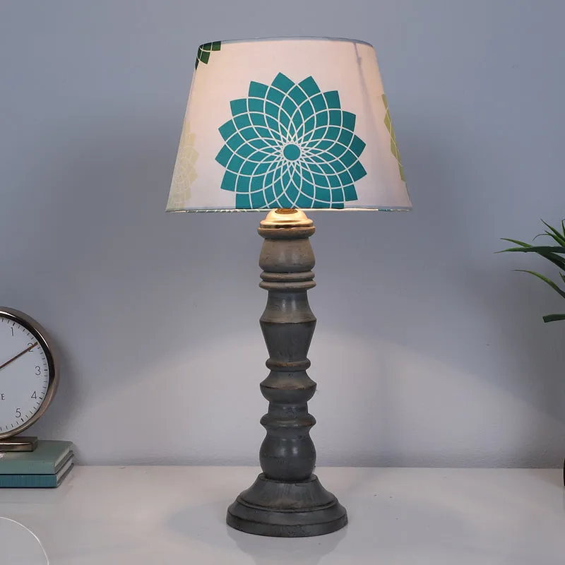 Akari Bantu Printed Mango Wood Table Lamp - Blue,White,Green media 2