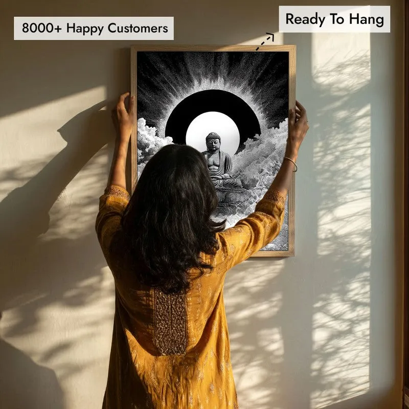 Buddha Calm Aura Wall Painting With Brown Frame media 7
