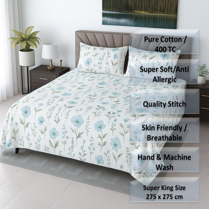 Flora Mist Cotton Bedsheets (Blue) - 400 TC media 8