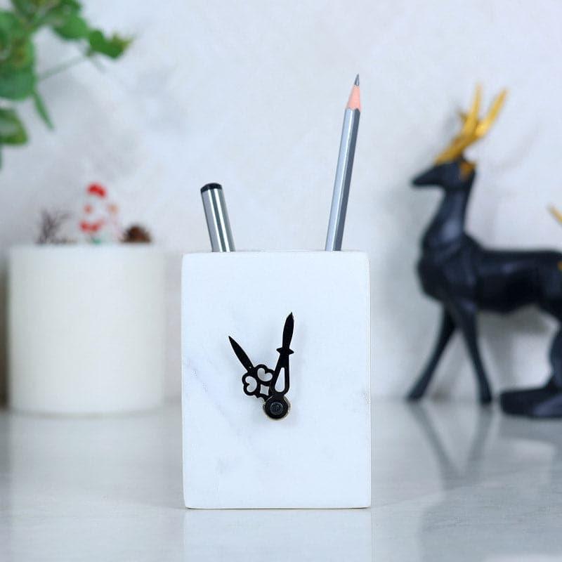 Seno Hand Crafted Marble Table Clock & Stationary Holder media 3