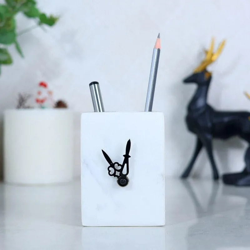 Seno Hand Crafted Marble Table Clock & Stationary Holder media 3