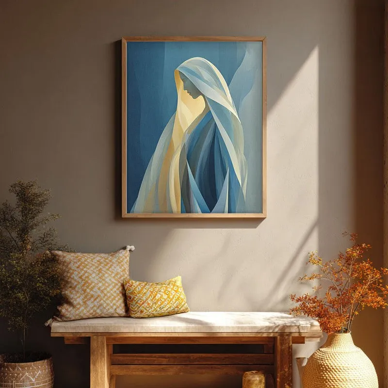 Holy Mary In Serene Devotion Archival Paper Wall Painting With Brown Frame media 1