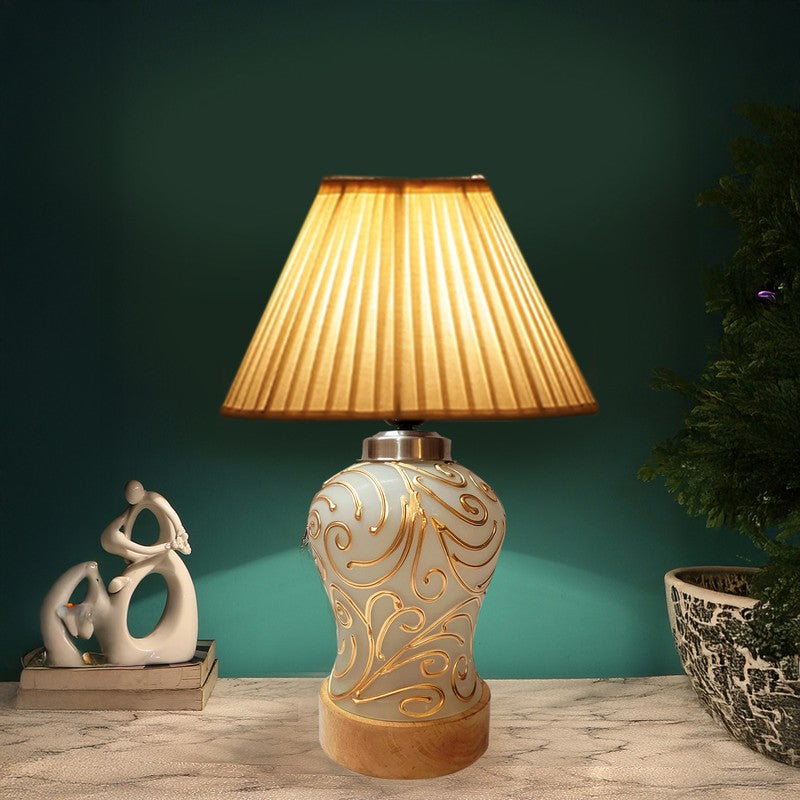 Lumithra Pleatra Wooden Table Lamp - White