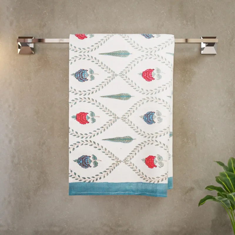 Desert Bloom Cotton BathTowel - Blue & White media 3