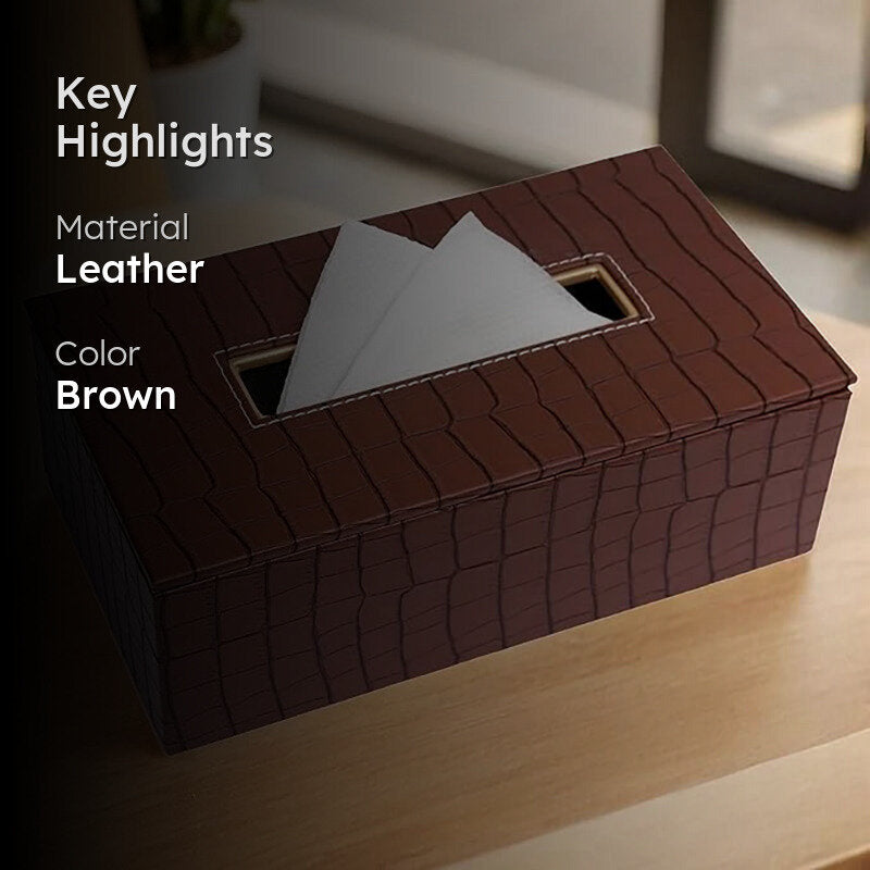 Aurin Faux Leather Tissue Box - Brown media 2