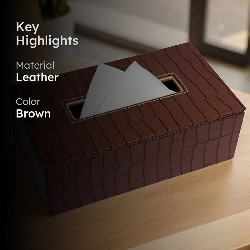 Aurin Faux Leather Tissue Box - Brown media 2