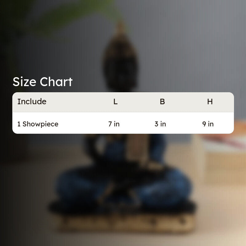 Buddha in Meditation Showpiece - Blue & Gold media 7