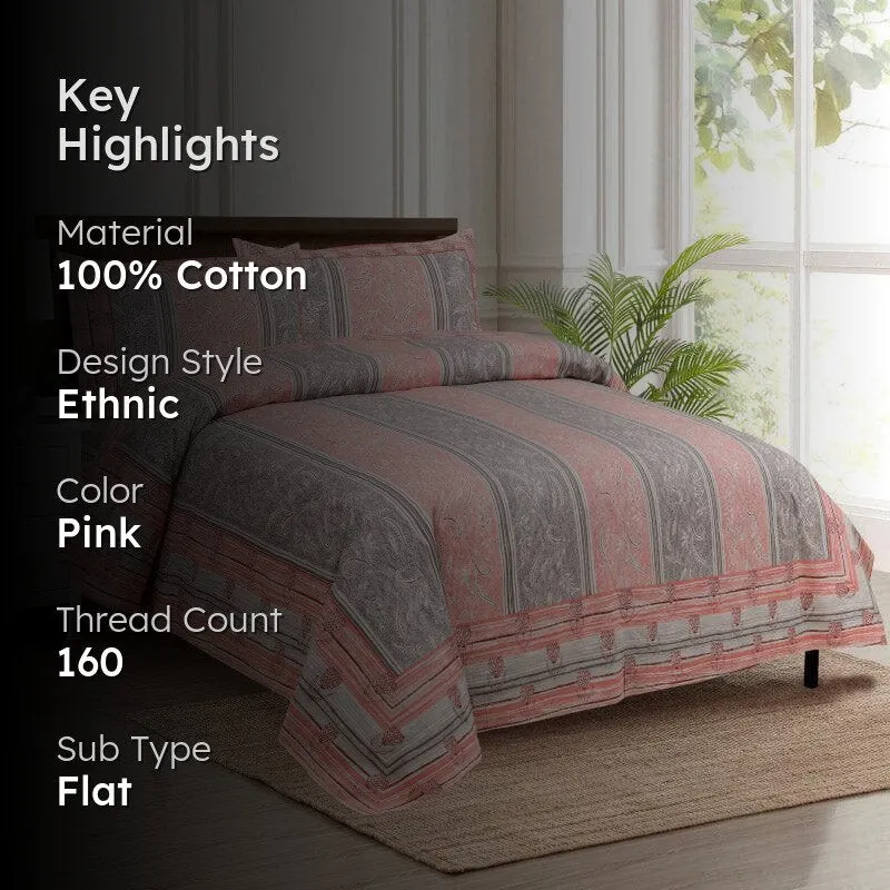 Sumina Printed Cotton Bedsheet (Coral) - 160 TC media 2