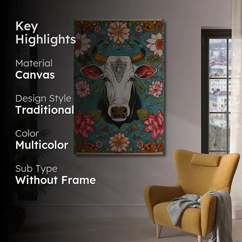 Floral Cow Canvas Wall Painting media 2