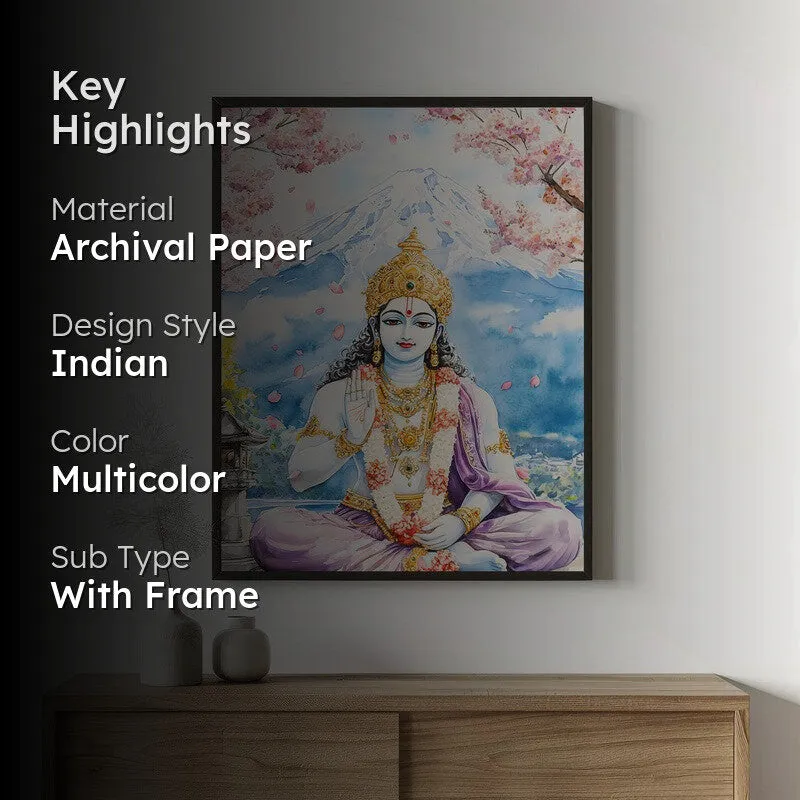 Vaikunthanatha Spiritual Archival Paper Wall Painting With Frame - Black media 2