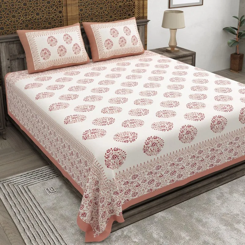 Vinera Cotton Bedsheet (Peach,White) - 240 TC media 1