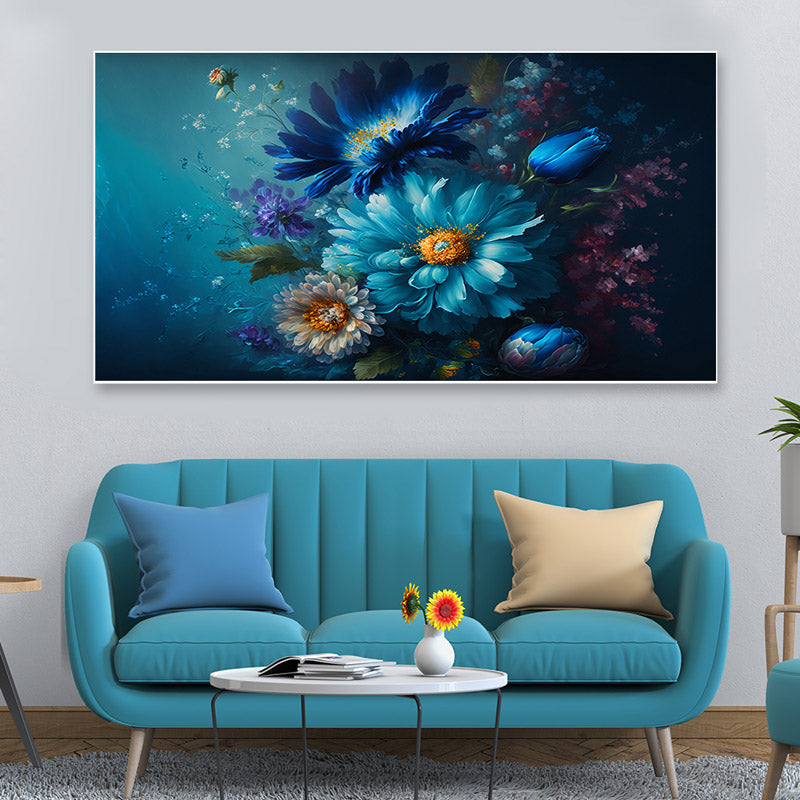 Midnight Blue Floral Canvas Wall Painting