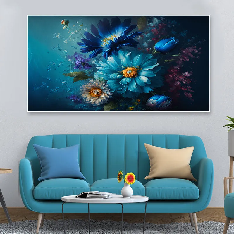 Midnight Blue Floral Canvas Wall Painting media 1