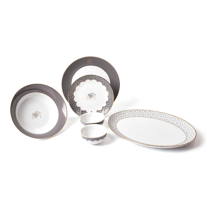 Gilded Legacy 24k Gold Brushed Porcelain Dinner Set (Grey) - 21 Piece Set media 6