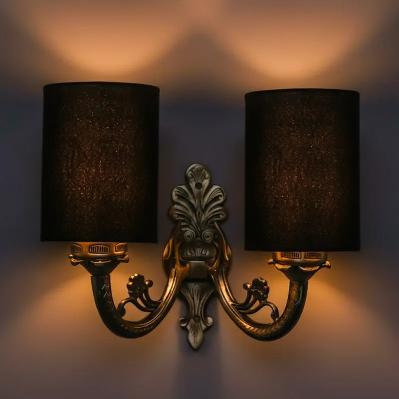 Vintage Cylindrical Duo Fabric & Metal Wall Lamp - Black media 1