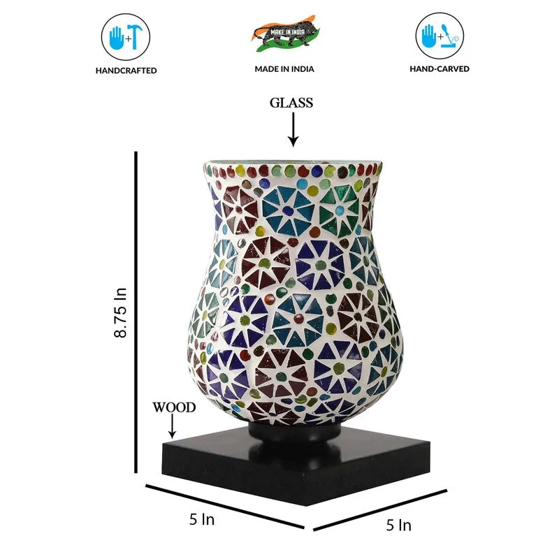 Ilumo Mosaic Glass Table Lamp With Wooden Base - Multicolor media 9