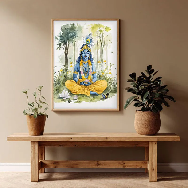 Sacred Balachandra Spiritual Archival Paper Wall Painting - Natural Brown Frame media 1
