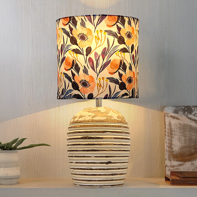 Poppy Peach Carved Fabric Table Lamp - Multicolor