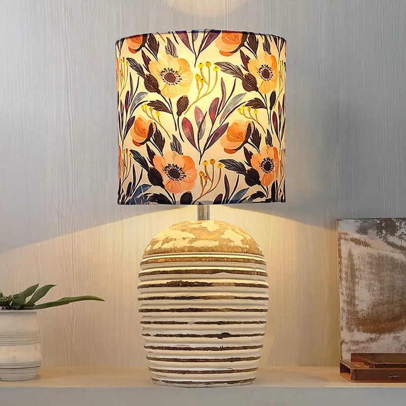 Poppy Peach Carved Fabric Table Lamp - Multicolor media 1